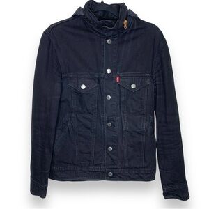 Levi's Black Button Front Hidden Hoodie Denim Jacket Size Small